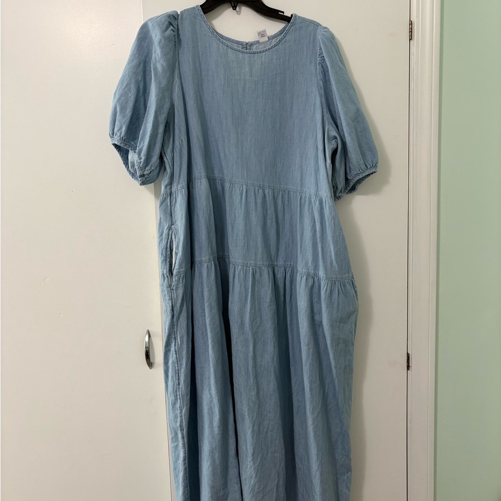 Old Navy Chambray Puff Sleeve Midi Dress